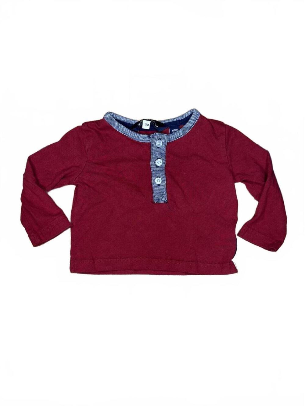 Ben Sherman Toddler 12M Burgundy Long Sleeve Henley Shirt with Denim Trim
